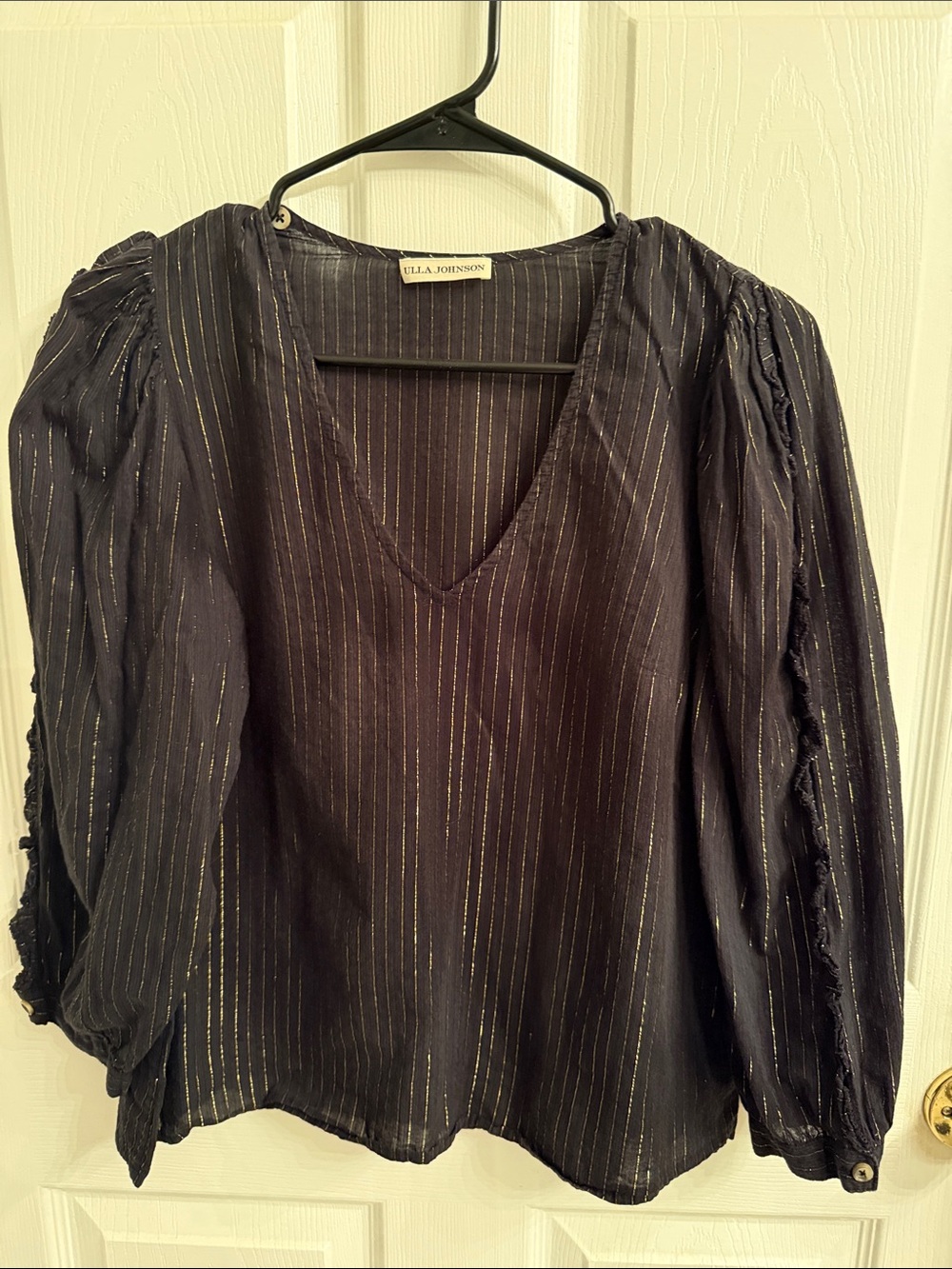 Ulla Johnson Black Blouse with Gold Pinstripes